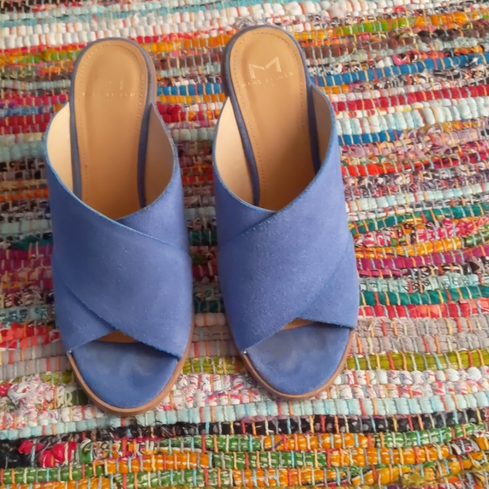 Blue slide heels suede